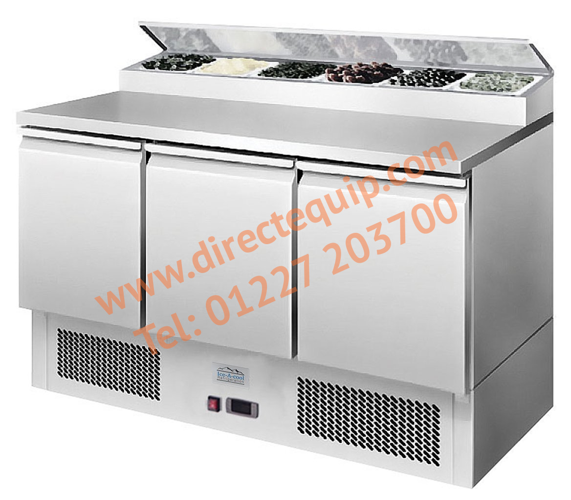 Ice-A-Cool 3 Door Refrigerated Saladette Prep Counter W1365mm ICE3853GR, ICE3869GR