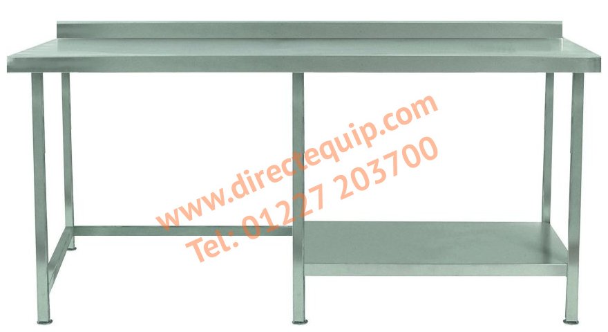 Stainless Steel Wall Bench with Upstand & Right Side Undershelf. In a Choice of 9 Widths & 3 Depths