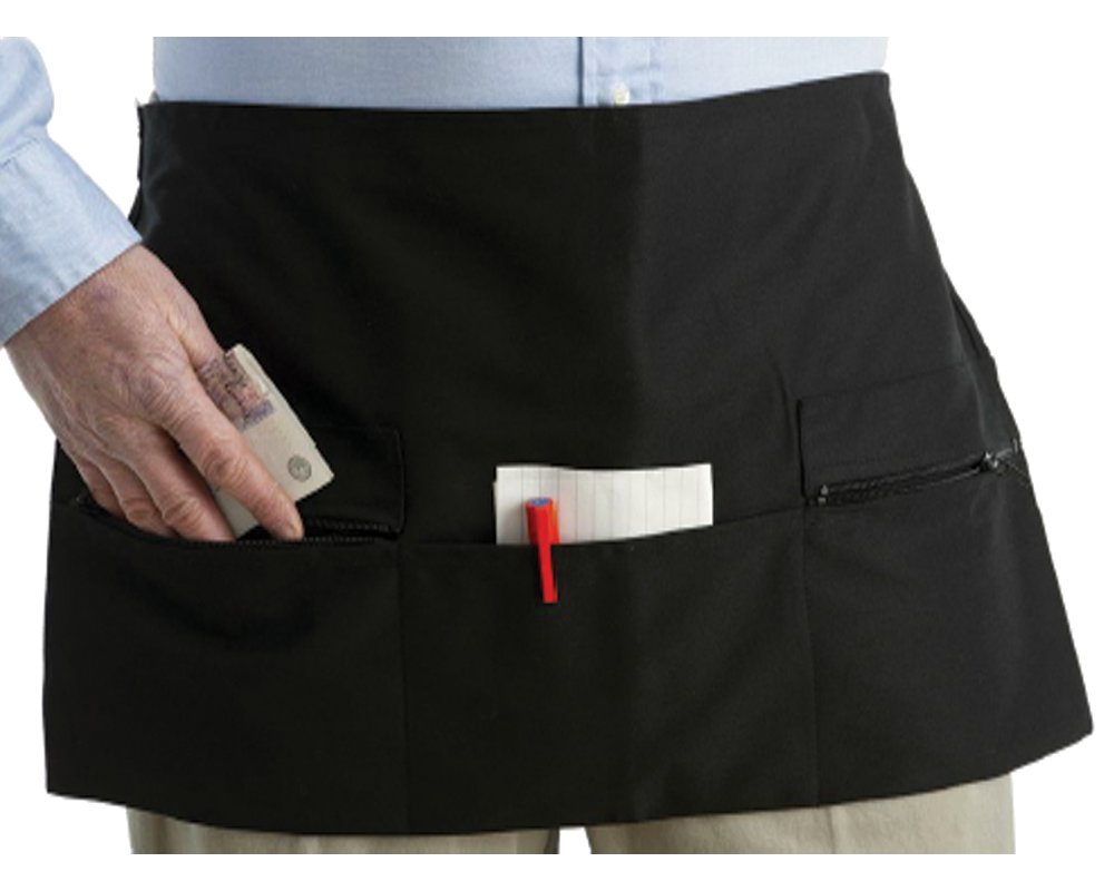 Black Square Edge Short Apron with  Zip Pockets