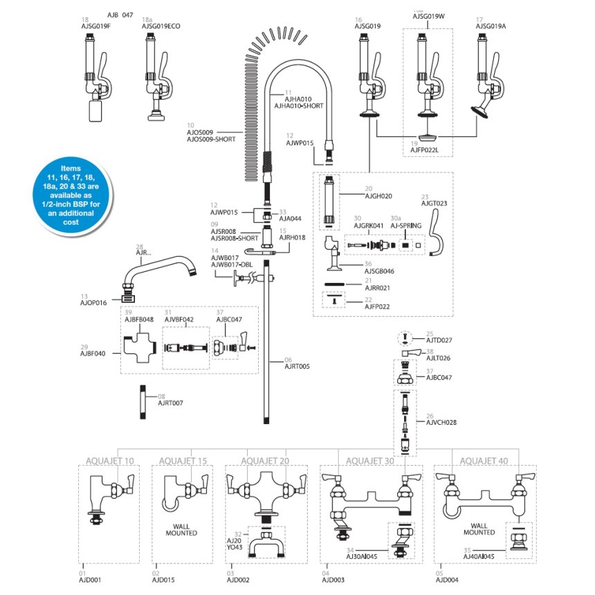 Complete Inner & Outer Hose Assembly, c/w End Fittings