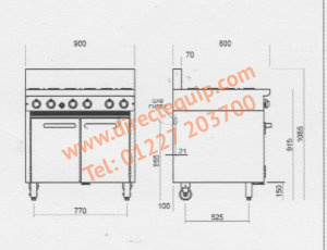 Blue Seal CR9D 6 Burner Gas Range Static Oven W900mm