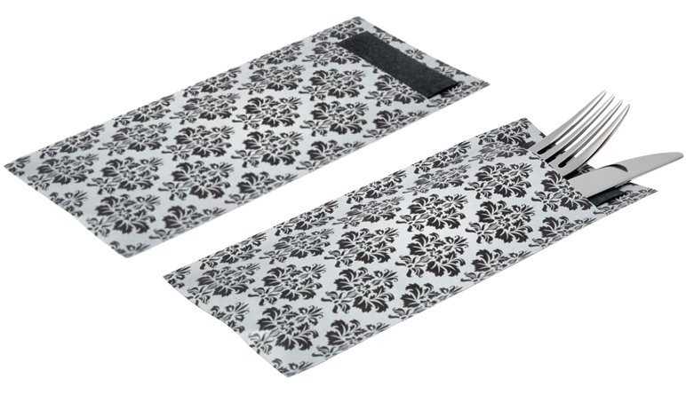 Vintage Design Cutlery Pouch & Black Napkin (Pack of 100)