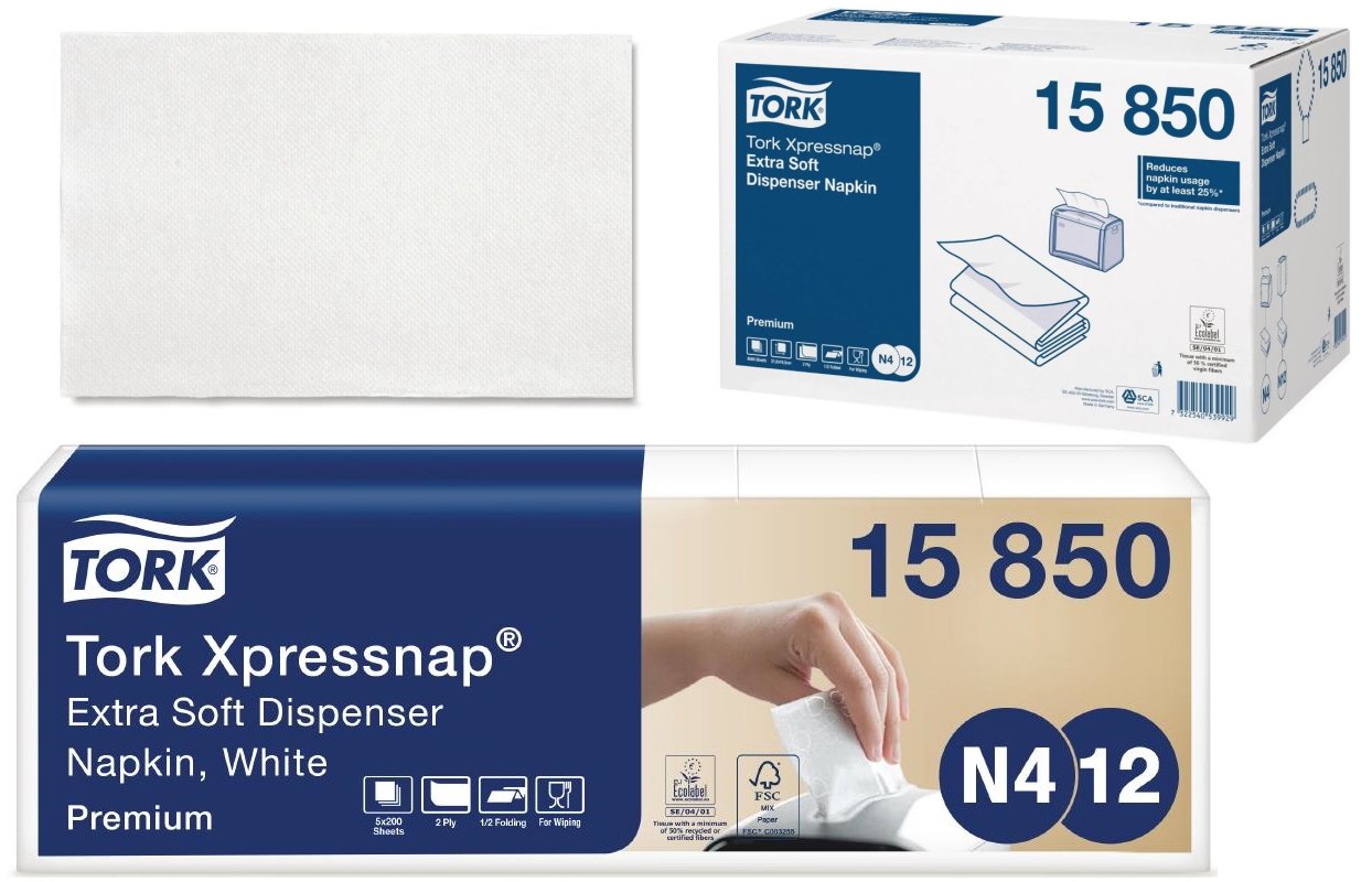 Tork Xpressnap Dispenser Napkins White 2 Ply 1/2 Fold