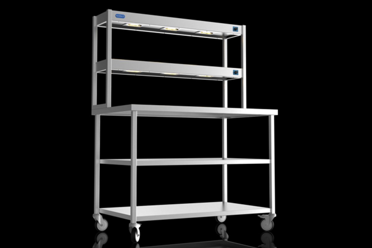 NordStar DTCMCB1200MS Mobile Centre Table with Mid Shelf & 2 Tier Heated Gantry W1200mm