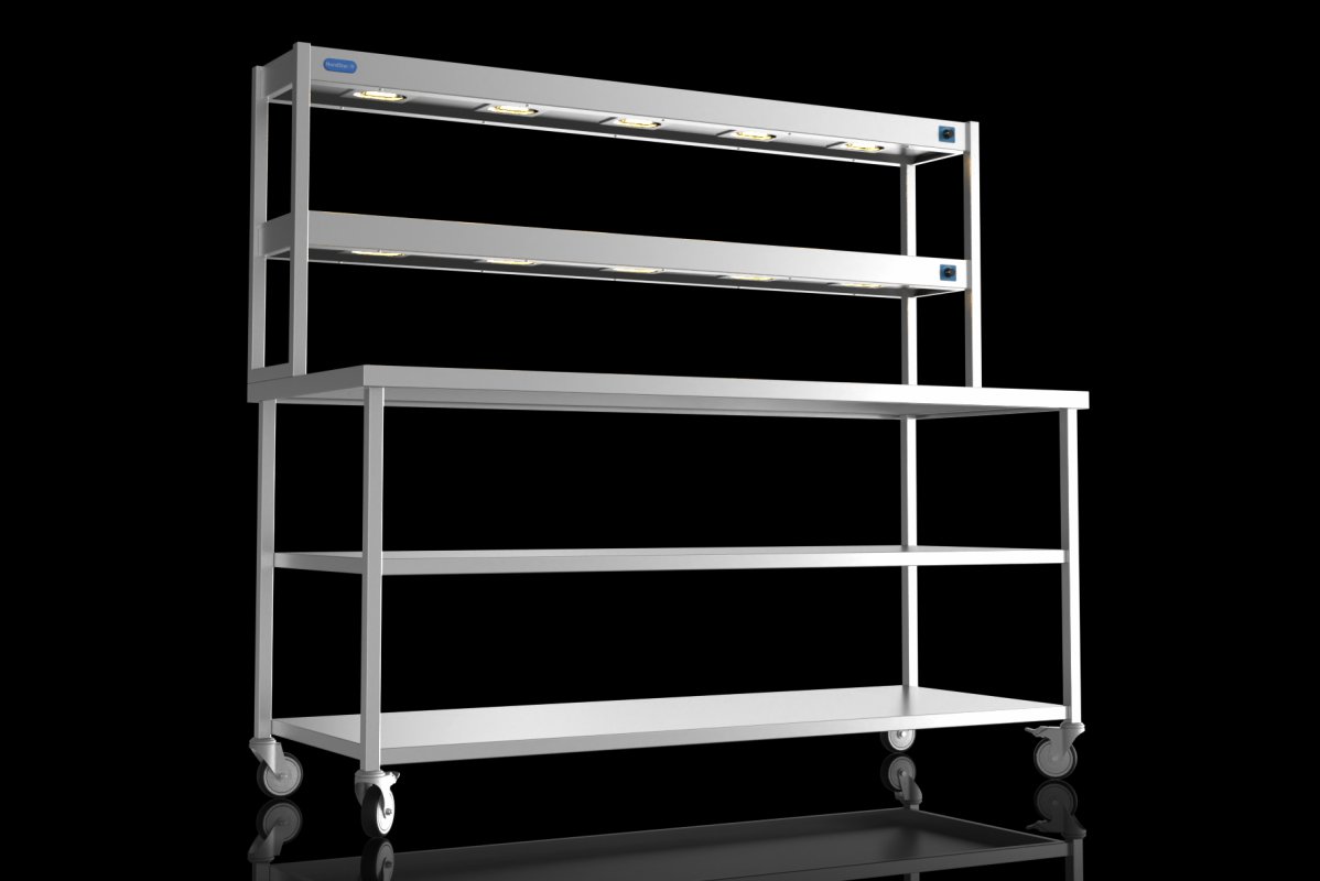NordStar DTCMCB1800MS Mobile Centre Table with Mid Shelf & 2 Tier Heated Gantry W1800mm
