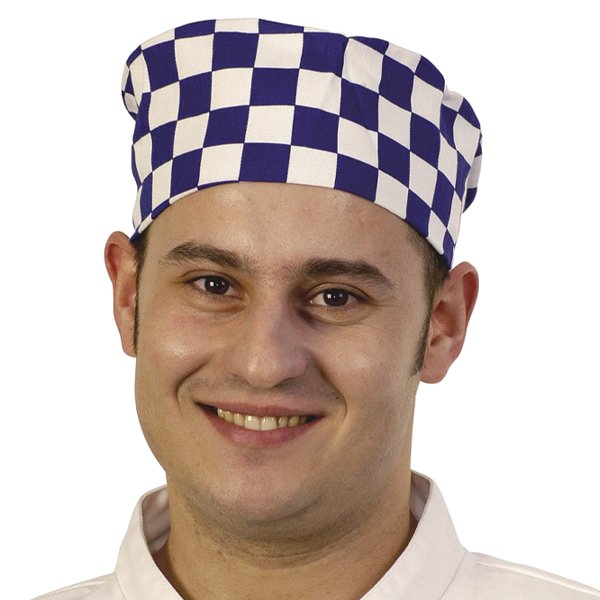 Chefs Skull Cap Blue & White Check