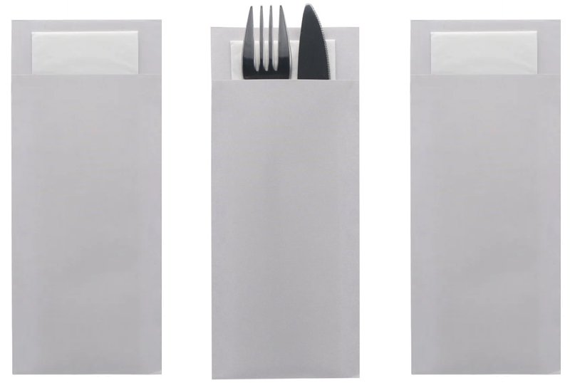 Cutlery Pouch & 2ply Napkin Sea Salt Grey (500 Pack)