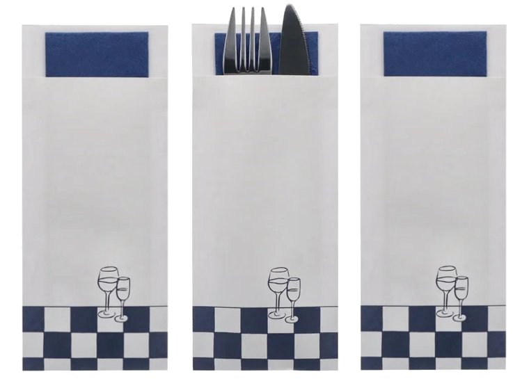 Cutlery Pouch with Blue 2ply Napkin (500 Pack) 