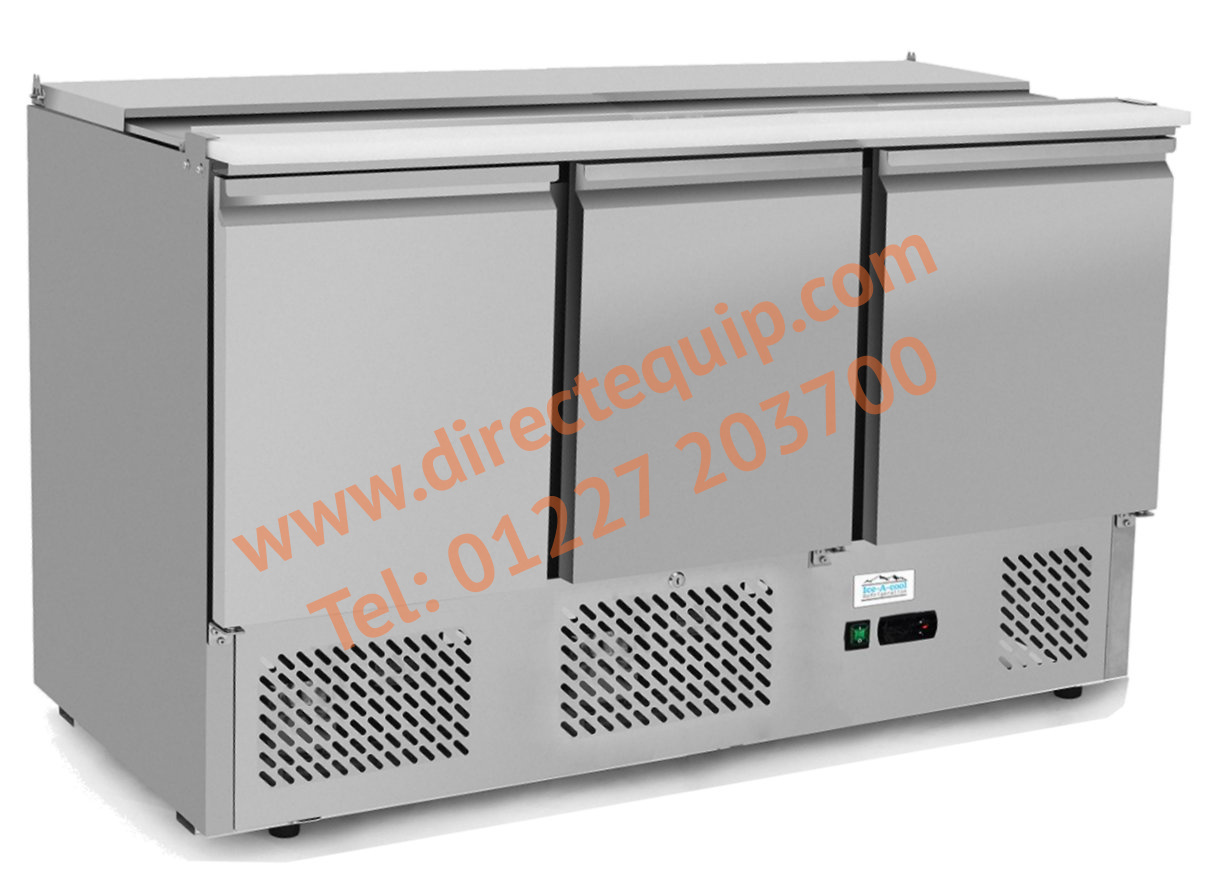 Ice-A-Cool 3 Door Refrigerated Saladette Prep Counter ICE3850GR
