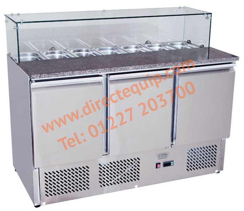 Ice-A-Cool ICE3864GR 3 Door Marble Top Saladette Counter W1365mm