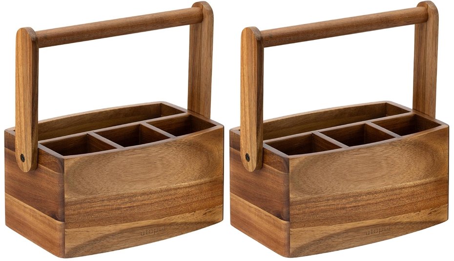 Utopia Acacia Straight Sided 4 Compartment Table Caddy (2 Pack)