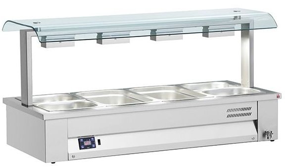 Inomak 4 x 1/1 Bain Marie with Sneeze Guard MEV614