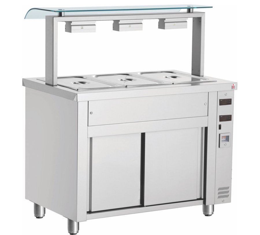 Inomak 3 x 1/1 Bain Marie Hot Cupboard with Sneeze Screen MJV711