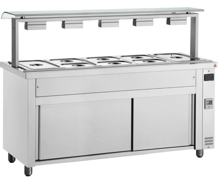 Inomak 5 x 1/1 Bain Marie Hot Cupboard with Sneeze Screen MJV718