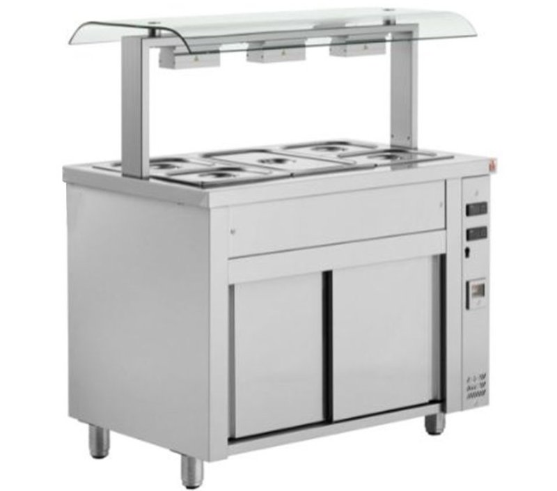 Inomak MRV711 Bain Marie Hot Cupboard with Double Sneeze Screen 3 x 1/1GN
