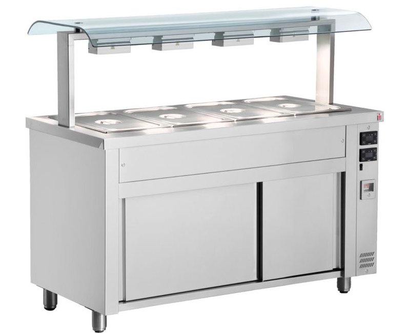 Inomak MRV714 Bain Marie Hot Cupboard with Double Sneeze Screen 4 x 1/1GN