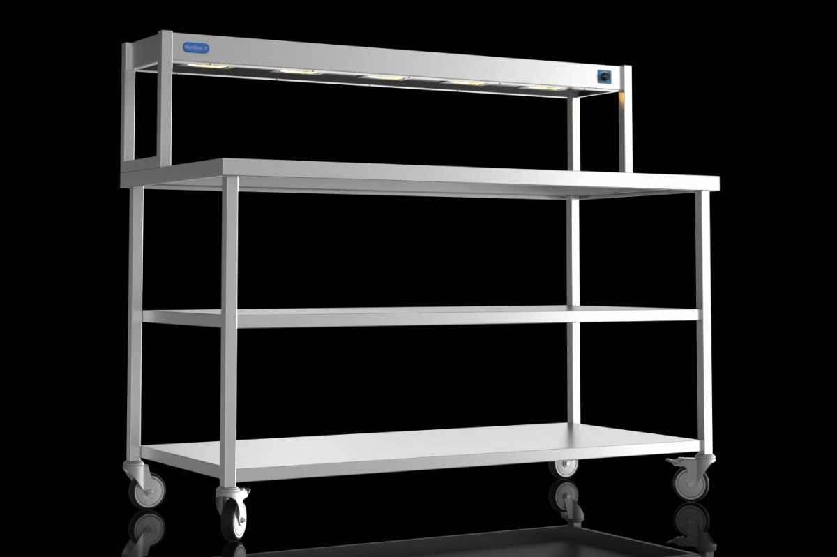 NordStar STCMCB1500MS Mobile Centre Table with Mid Shelf & 1 Tier Heated Gantry W1500mm