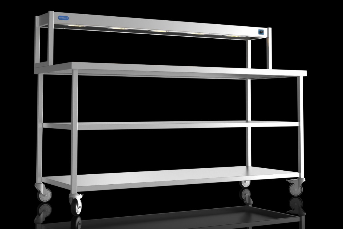 NordStar STCMCB1800MS Mobile Centre Table with Mid Shelf & 1 Tier Heated Gantry W1800mm