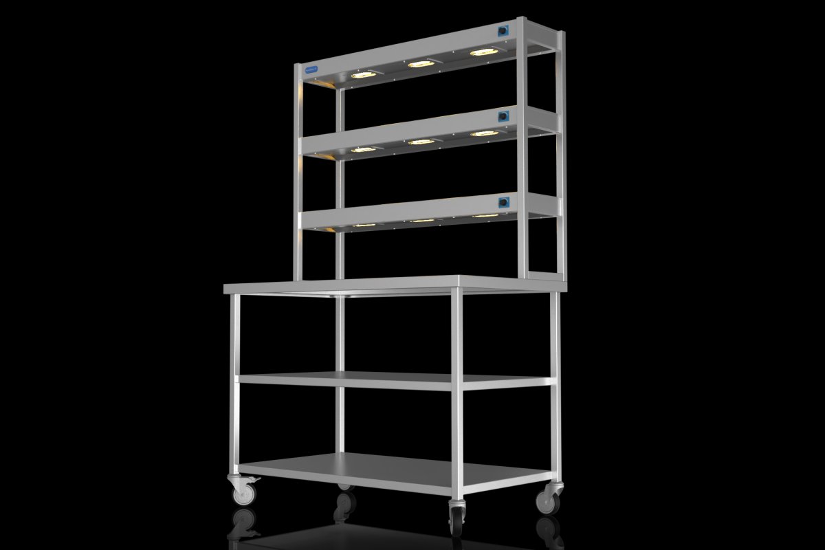 NordStar TTCMCB1200MS Mobile Centre Table with Mid Shelf & 3 Tier Heated Gantry W1200mm