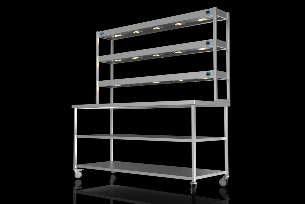 NordStar TTCMCB1800MS Mobile Centre Table with Mid Shelf & 3 Tier Heated Gantry W1800mm