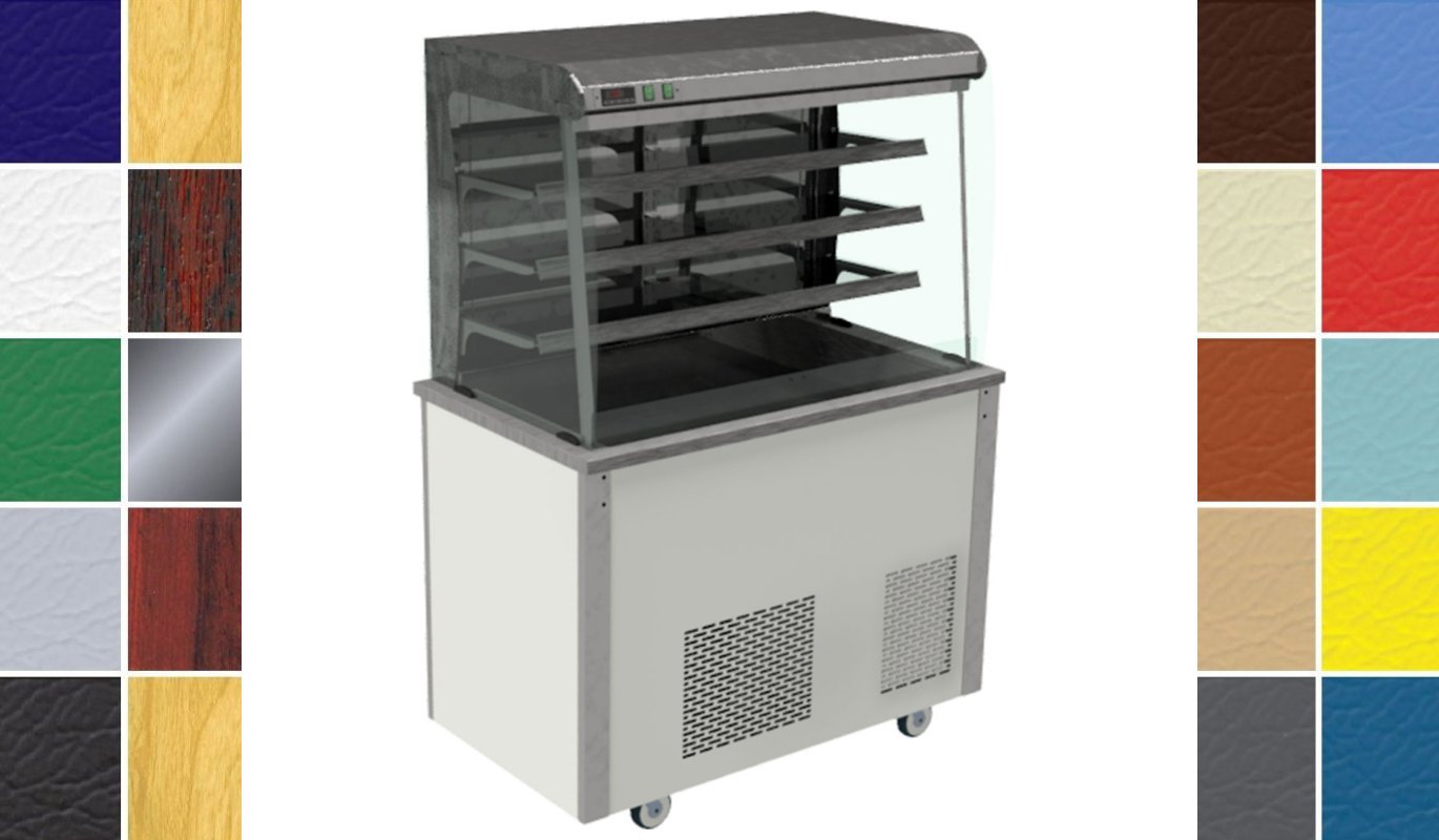 Moffat Versicarte Pro Refrigerated Display, Curved Glass, Open Front, Front Controls, Solid Back, in 3 Sizes & 19 Colours